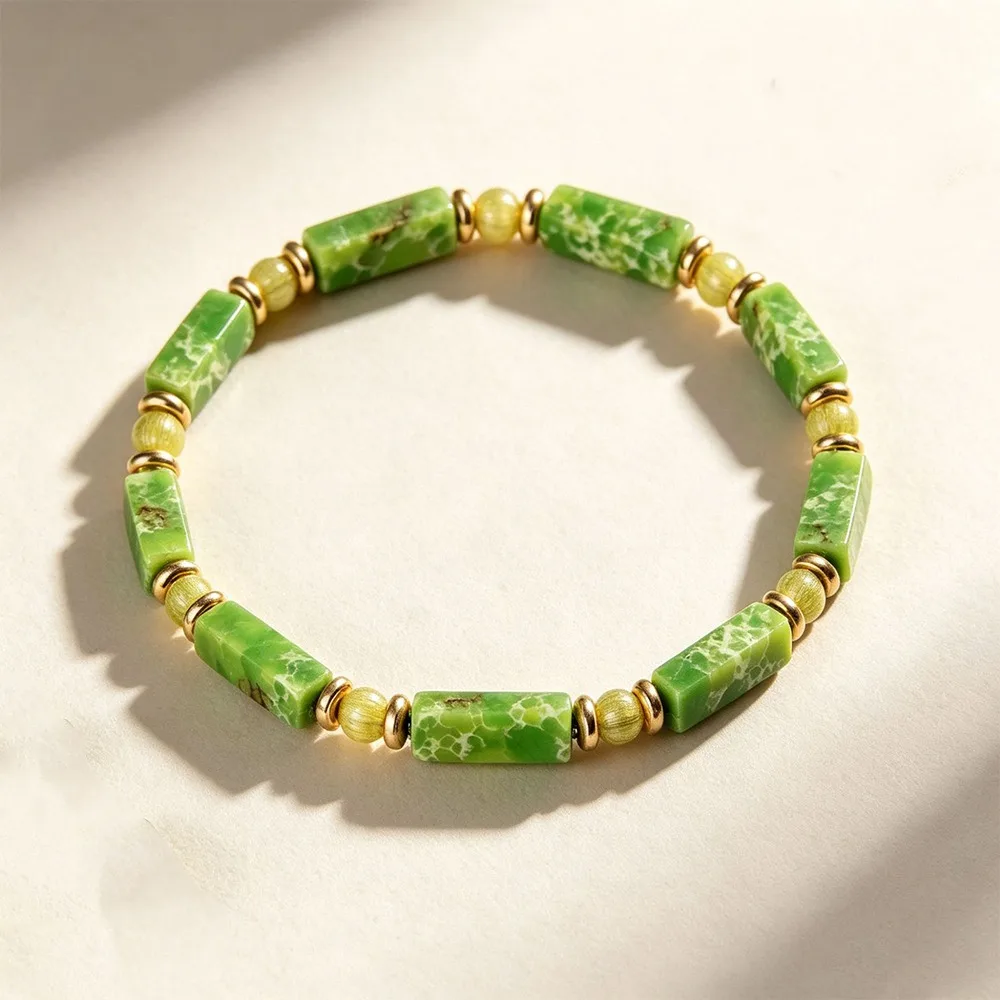 Natural Veined Simple Crystal Stone Bracelet Adjustable Rope Polished Block Shape Square Stone Bangle Stackable Square Cut