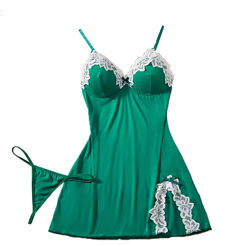 

Новый зеленый сексуальный женский комплект с бюстгальтером на бретельках, платье, искушение, ультра короткая юбка с разрезом, платье для сна, комплект нижнего белья, домашнее нижнее белье, одежда