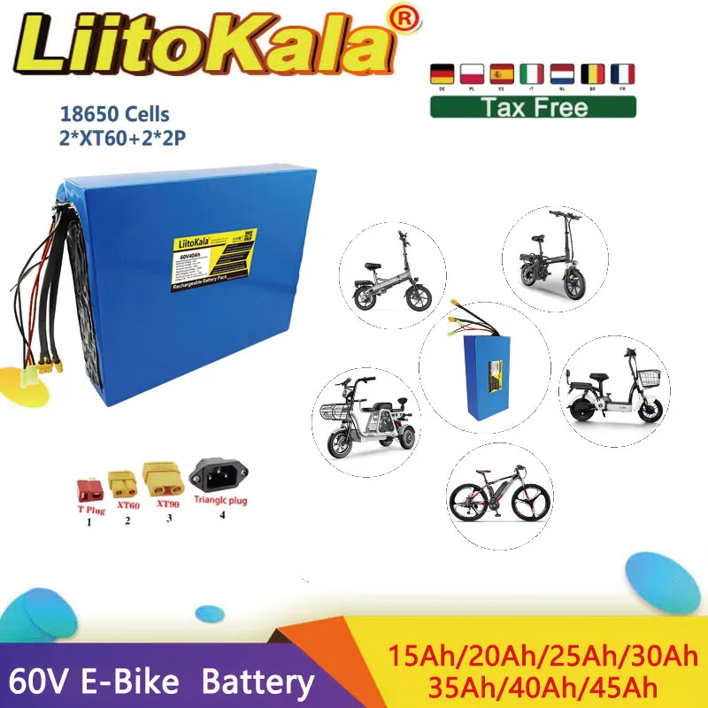 

LiitoKala 60V Lithium-Ion Ebike Battery 20Ah/30Ah/40Ah/50Ah 1800W Scooter High Capacity Bike Accessories