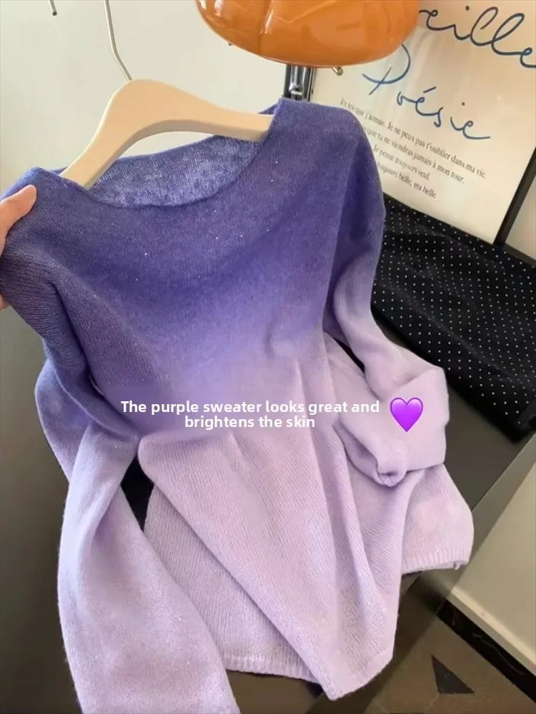 

aduated Long Sve round Ne Knitted Sweater Women's Autumn High-End Sensation Not Repeating Trendy Versatile Slimming Top