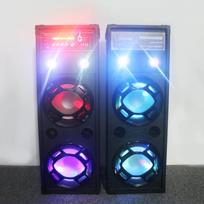 New professional big output power home subwoofer colorful light wooden audio dj bass speaker support USB,SD,BT player //