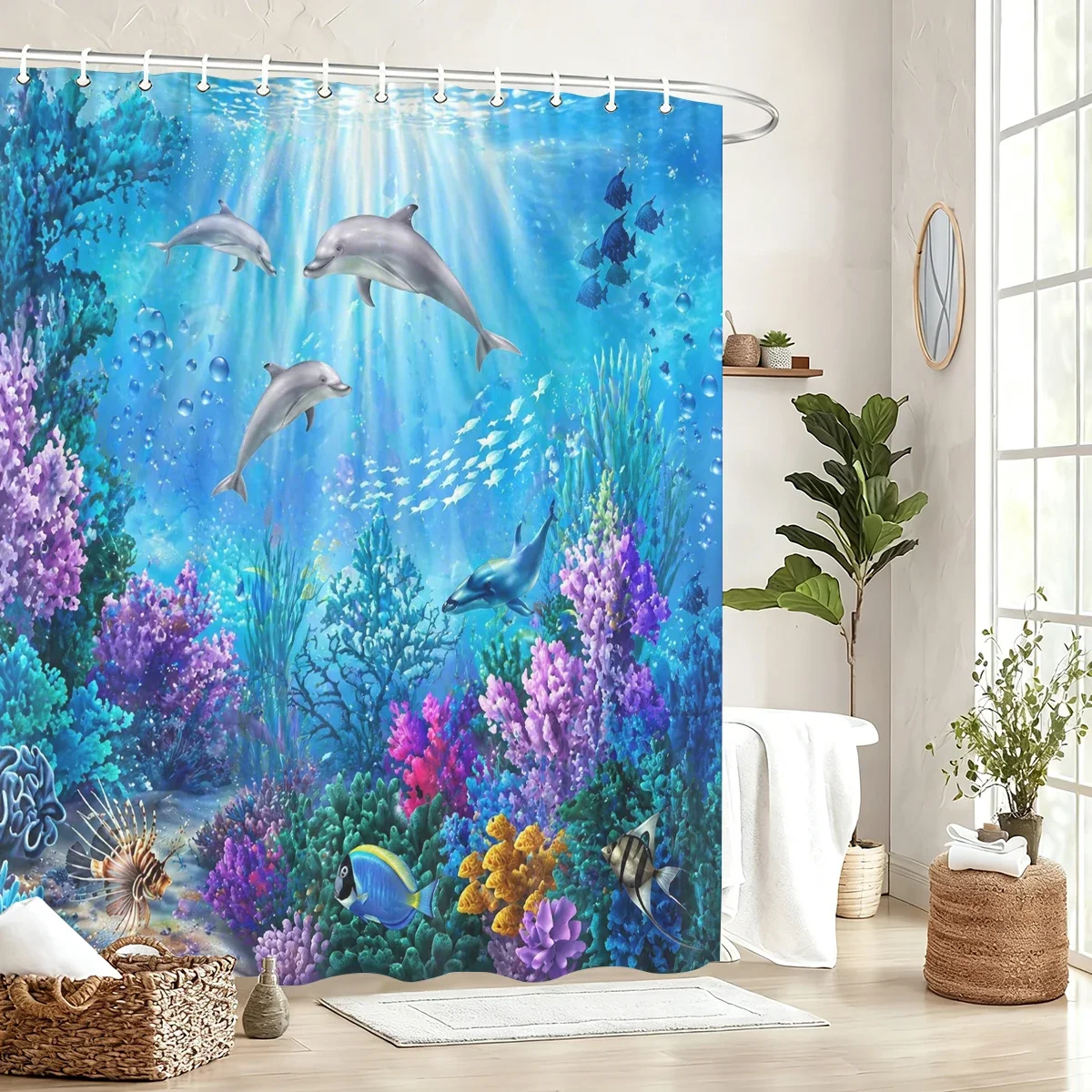 Vibrant Themed Polyester Bathtub Curtain - Decorative Printed Shower Curtain for Bathroom, Charming Bath Space Decoration