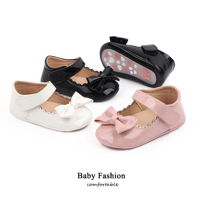 Baby Girl Princess Shoes Shiny PU High Quality TPR Sole Anti-slip Party Shoes for Newborn Toddler 0-12 Months 2023 New Fashion