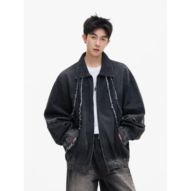 GIOIOMen's 데님 재킷, 봄과 가을 새로운 레트로 패치워크 루즈 캐주얼 남성 데님 재킷