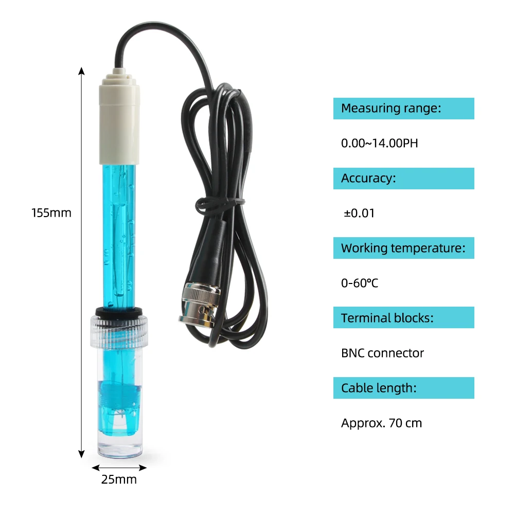 Yieryi 2M Ph ORP Electrode Probe BNC Connector For Ph ORP Meter Controller Aquarium Hydroponics Lab Water Quality Tester