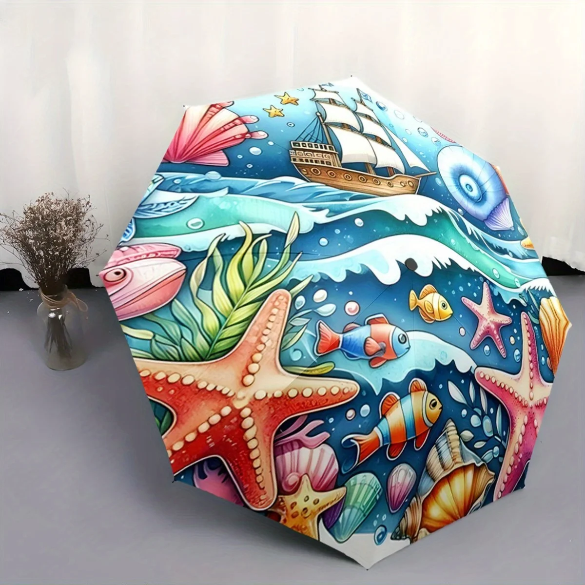 

Автоматический зонт с подводной тематикой - кнопка открытия/закрытия одним нажатием, компактный дорожный зонт с прочной 8-спицевой рамой.