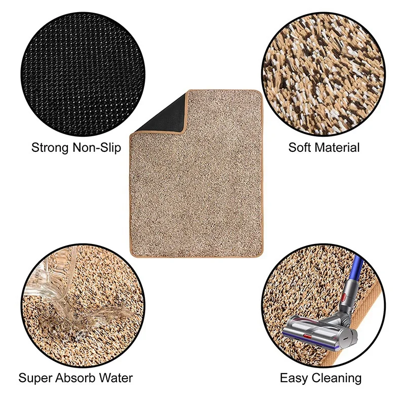 T19C Door Mat, Backing Non Slip Low-Profile Super Absorbent Door Mat Cotton Shoe Scraper Dirt Trapper Pet Mat For Front Khaki