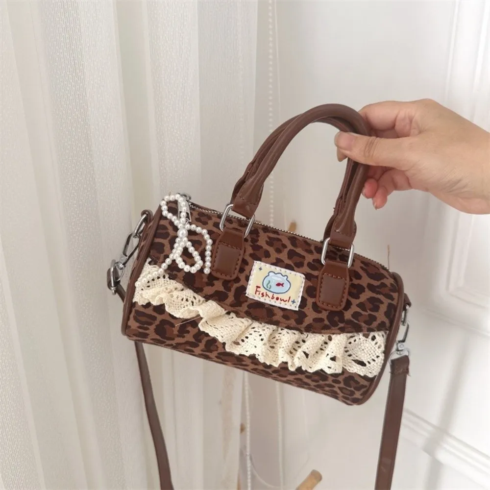 

Casual Sweet Bow Lolita Crossbody Bag Ruffle Lace Trim Pillow Handbag Polka Dot Design Chic Kids Shoulder Tote Bag Gift