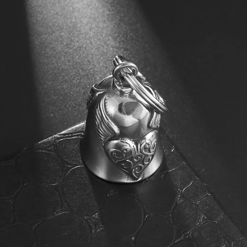 Vintage Punk Love Angel Wings Bell Pendant Motorcycle Bell Necklace for Men Motorcycle Riding Amulet Accessory Jewelry