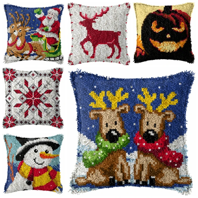 

Christmas Latch Hook Kits Rug Latch Hook Pillow Cushion Carpet Embroidery Mat Fomiaran For Needlework Crochet Cross Stitch Gift