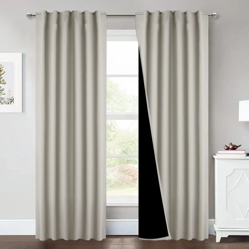 

Natural Living Room Completely Shaded Draperies, Privacy Protection & Noise Reducing Drapes for Laundry, Black Lined Ins