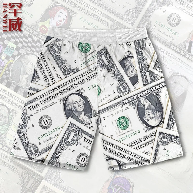 

Qui Dry Men's orts Fun Money Pattern Creative Interest Five Parts Pants Middle Pants Straight Leg Summer Leisure Trousers