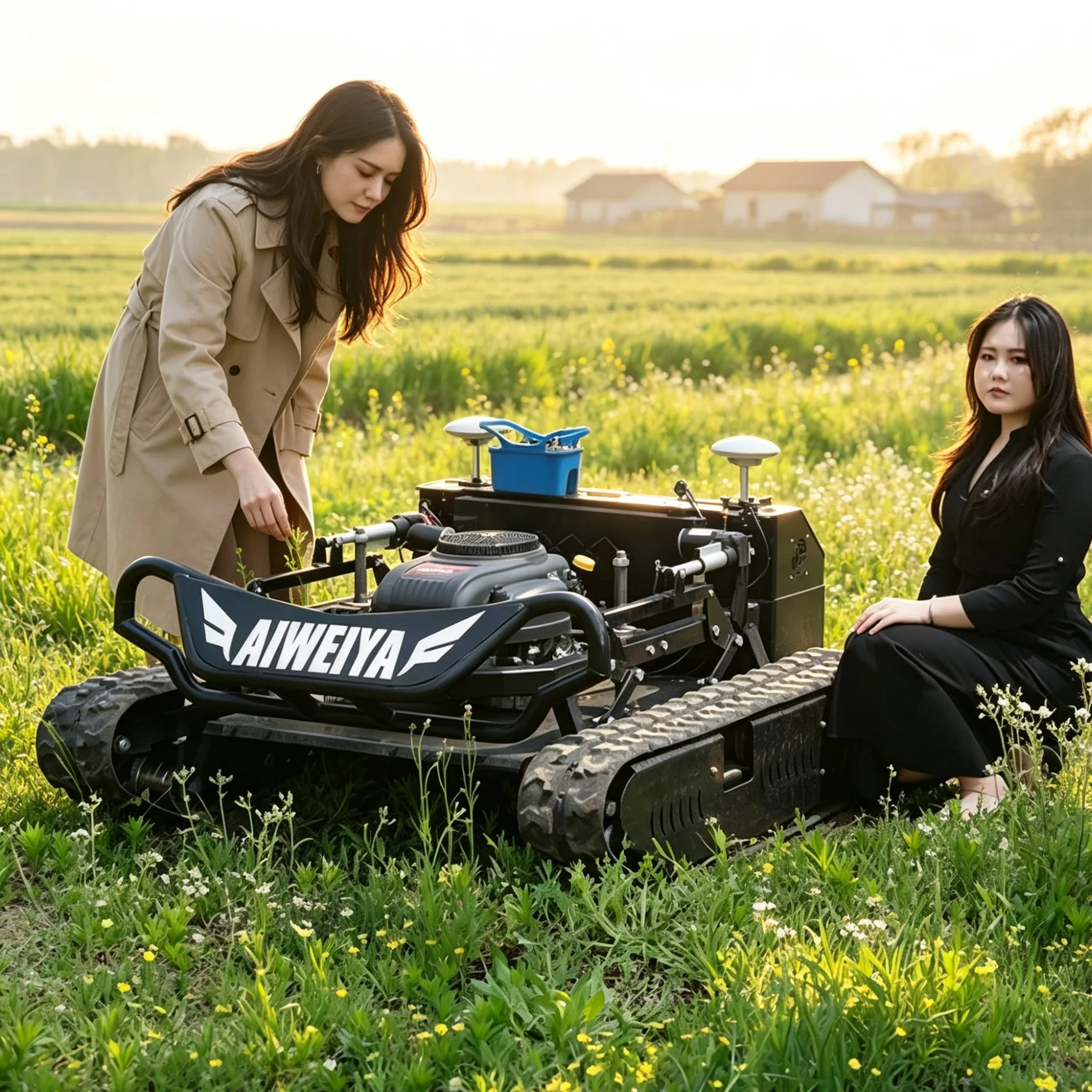 Customized for rural roadside green belt Black Knight tracked self‑propelled lawn mower 900mm optional expandable rack for outdo