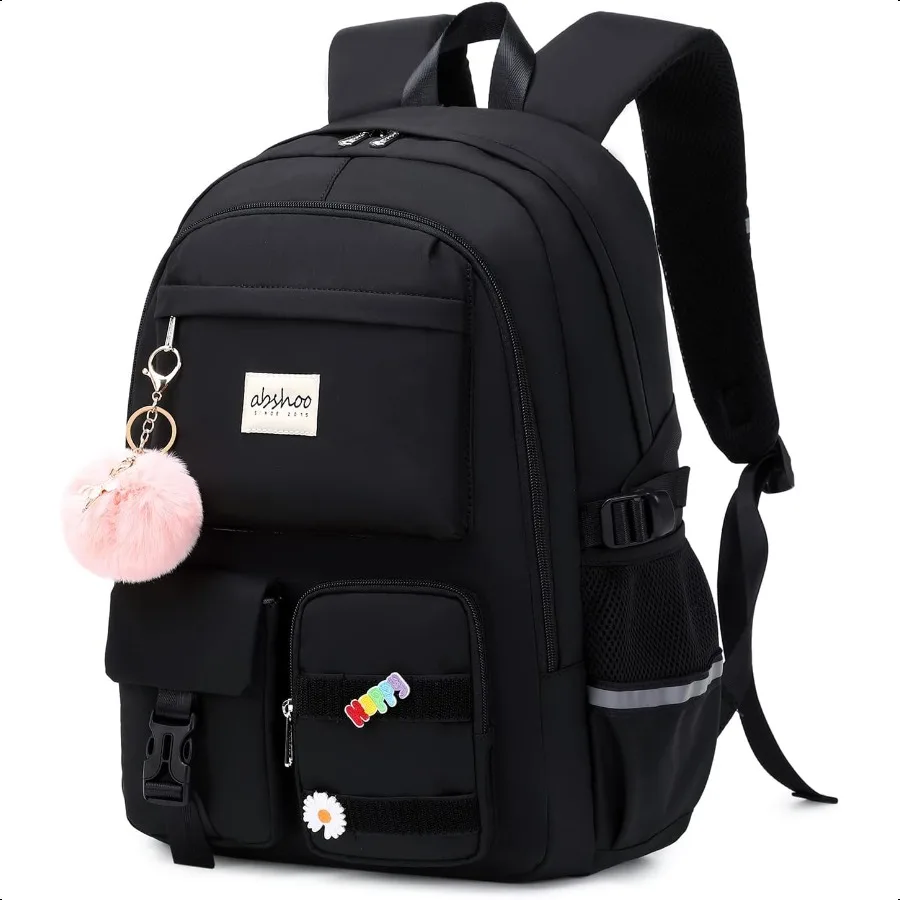 Grand sac à dos pour ordinateur portable étudiant pour femmes adolescentes noir
