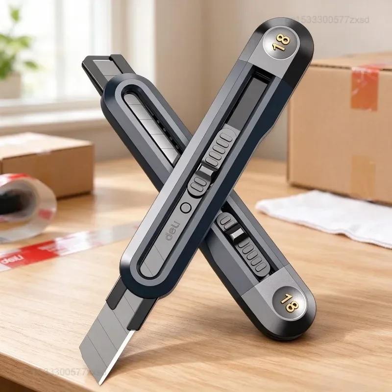 Retractable Snap-Off Utility Knife 18mm/9mm High Carbon Steel Blades Box Cutter Button Self-Locking Paper Cutting Utility Knife