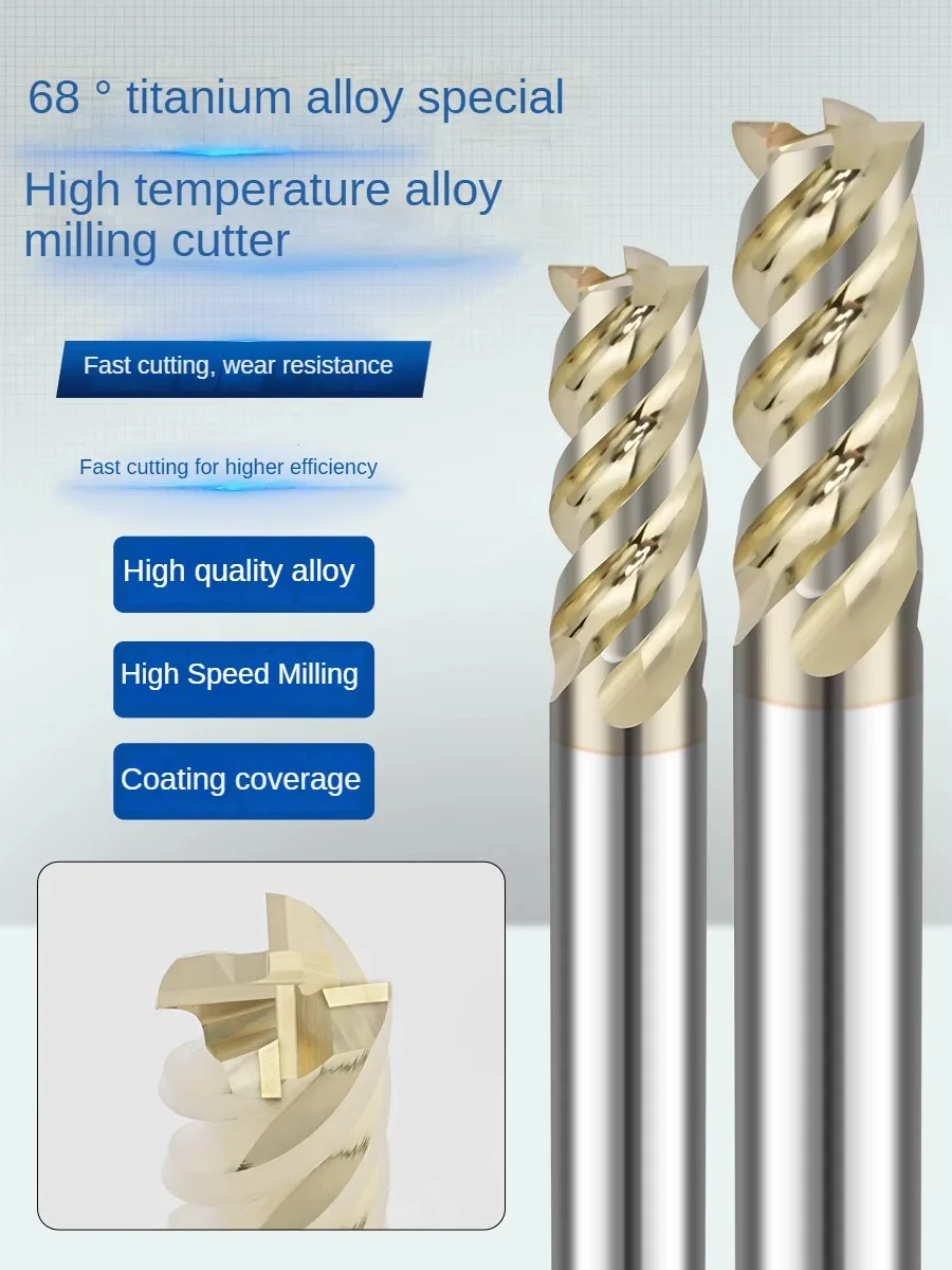 Titanium alloy special 68 degree tungsten steel milling cutter with 4 edges, U-shaped groove, efficient seismic resistance