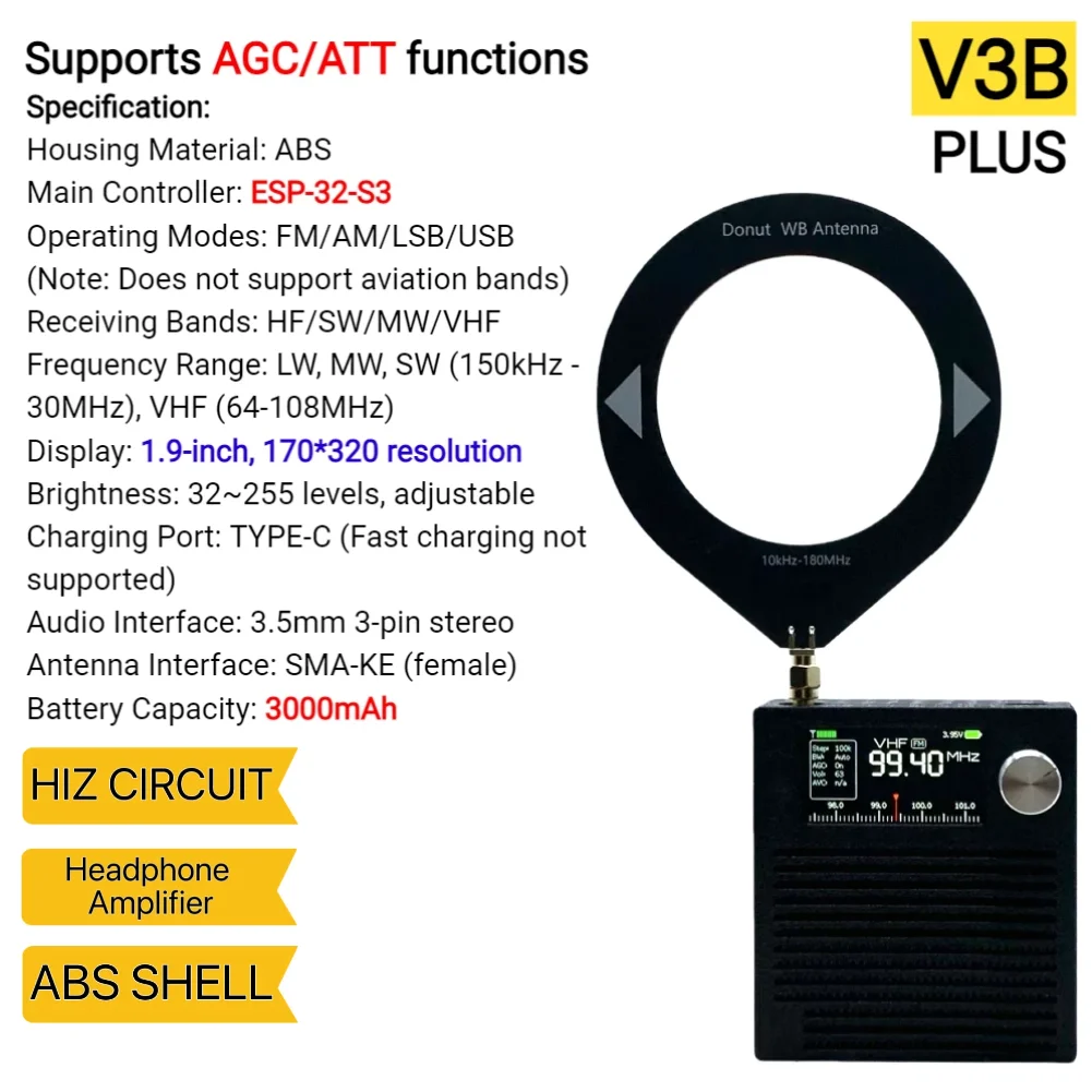 AMNVOLT V4/V3S ATS MINI SI4732 Radio ALL Band DSP Radio FM AM SSB LSB USB-ontvanger, ingebouwd Hi-Z hoofdtelefoonversterkercircuit