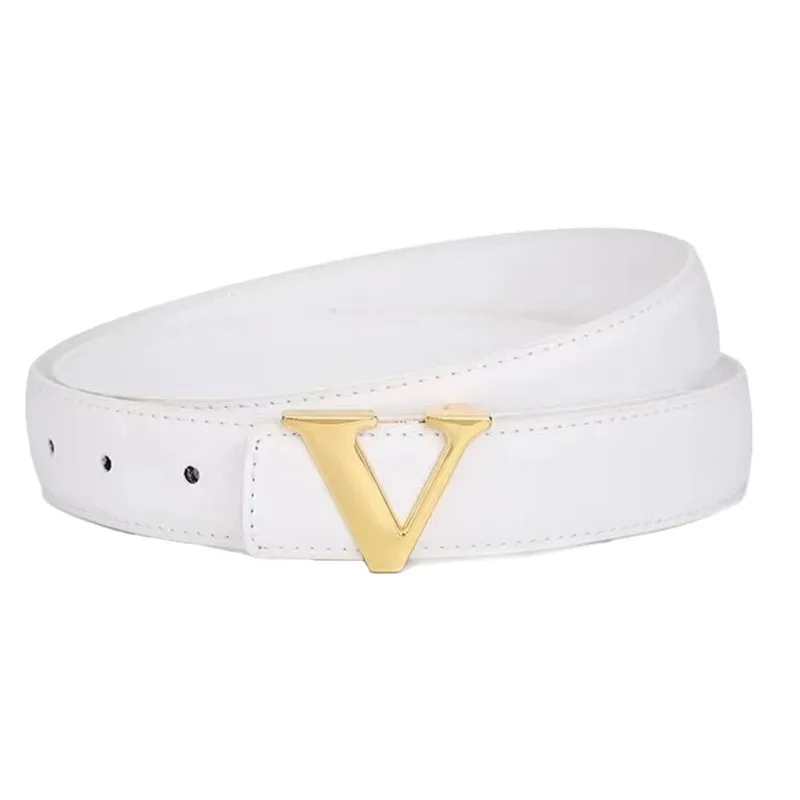 حزام نسائي عصري من الجلد بإبزيم ناعم حزام النسخة الكورية حزام جلد على شكل حرف V حزام نسائي فاخر