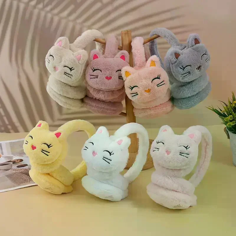 Cartoon Korean Version Autumn And Winter Plush Warm Earmuffs, Plush Cute Cat Earmuffs Protect Ears From Cold