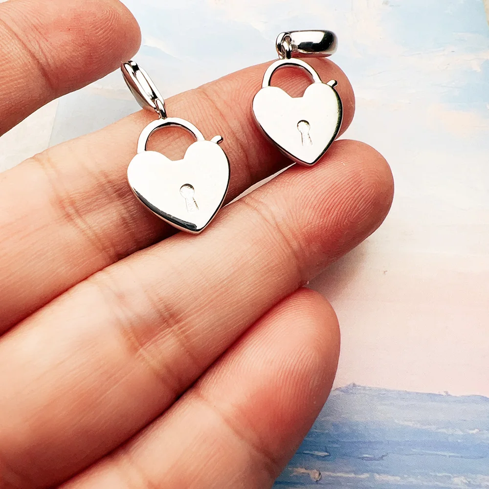 Lockheart Heart Padlock Dangle Charm Pendant Romantic Sterling Silver 925 Fashion Jewelry Women Love Valentine Day Gift