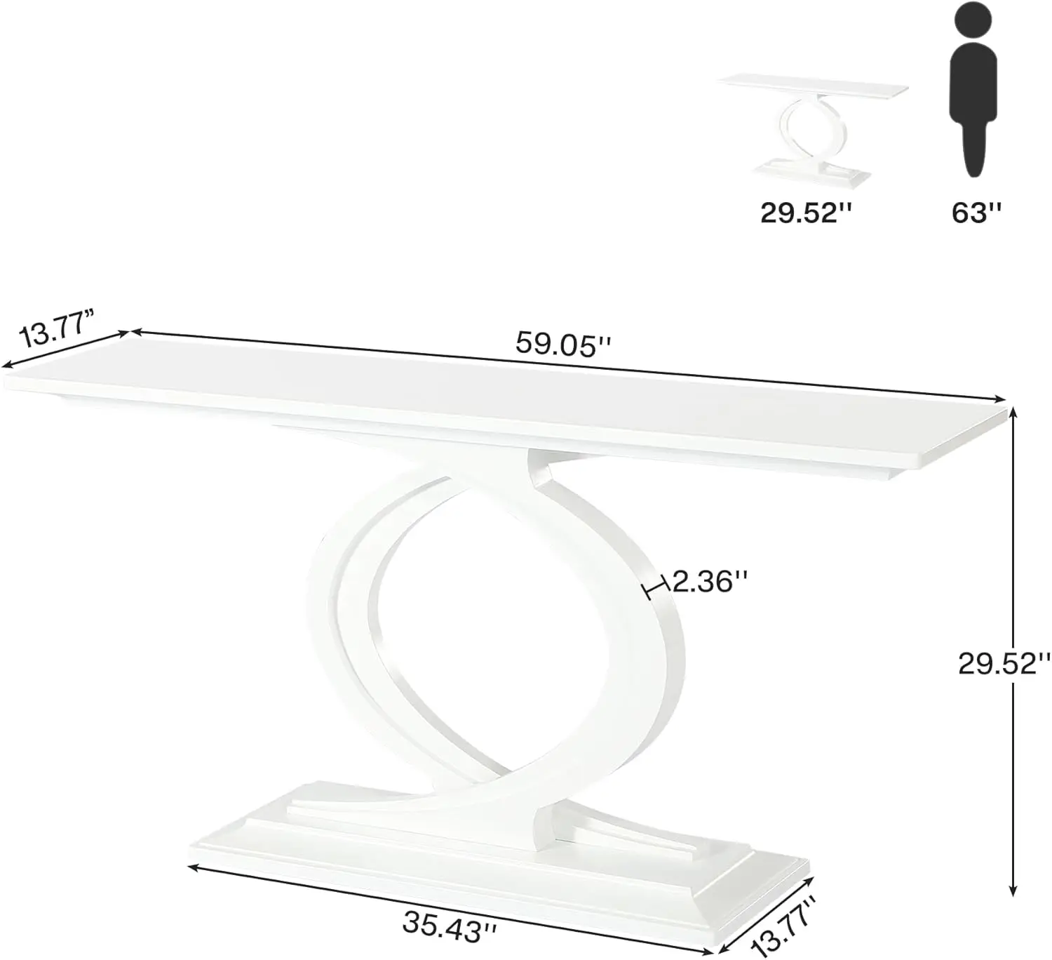 Mesa de console de 59 polegadas para entrada, mesa de console branca de fazenda para sala de estar, mesa de sofá de madeira atrás do sofá, moderna