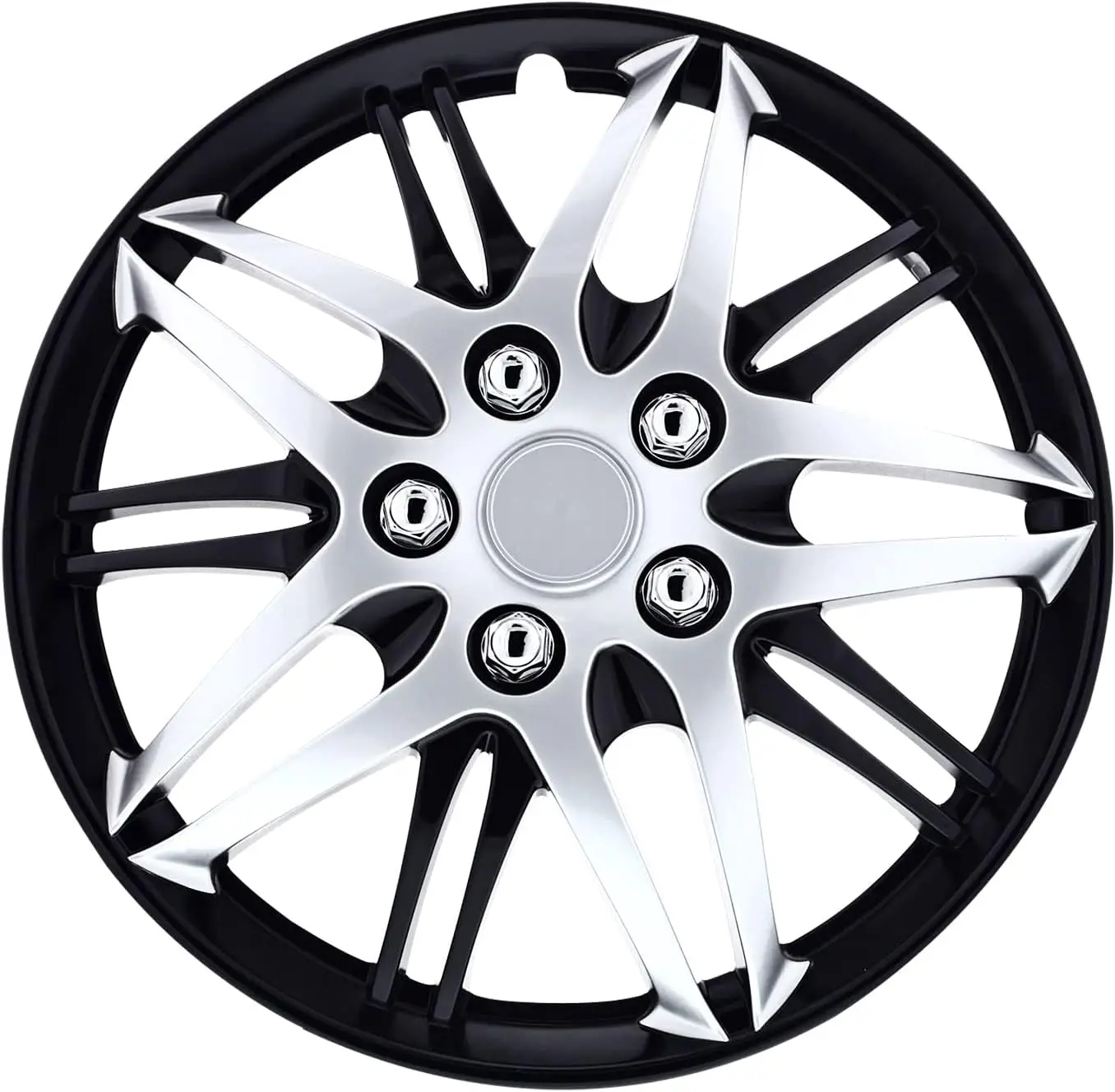 

16 Inch Universal Hubcap Wheel Covers - Set of 4 - Black & Chrome - Fits Most Cars