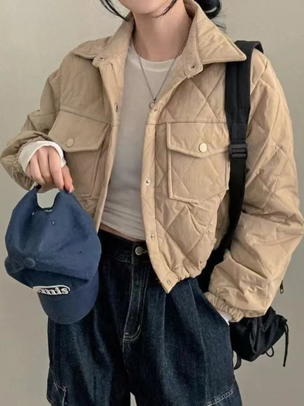 Chic Retro ort Cotton Jaet Women's Hong Kong Sle Dstring Buttoned Waist Loose Collar Long Sve Trendy Outerwear