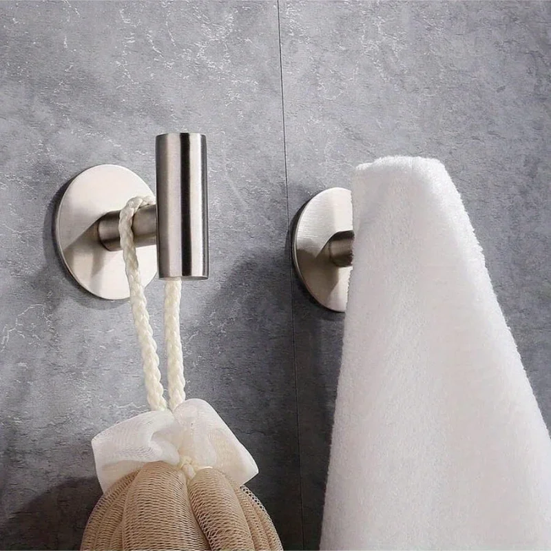 1pc, No Punching Self-Adhesive Hook, Stainless Steel Bathroom Hook, Bathroom Accessories Kitchen Organizer
