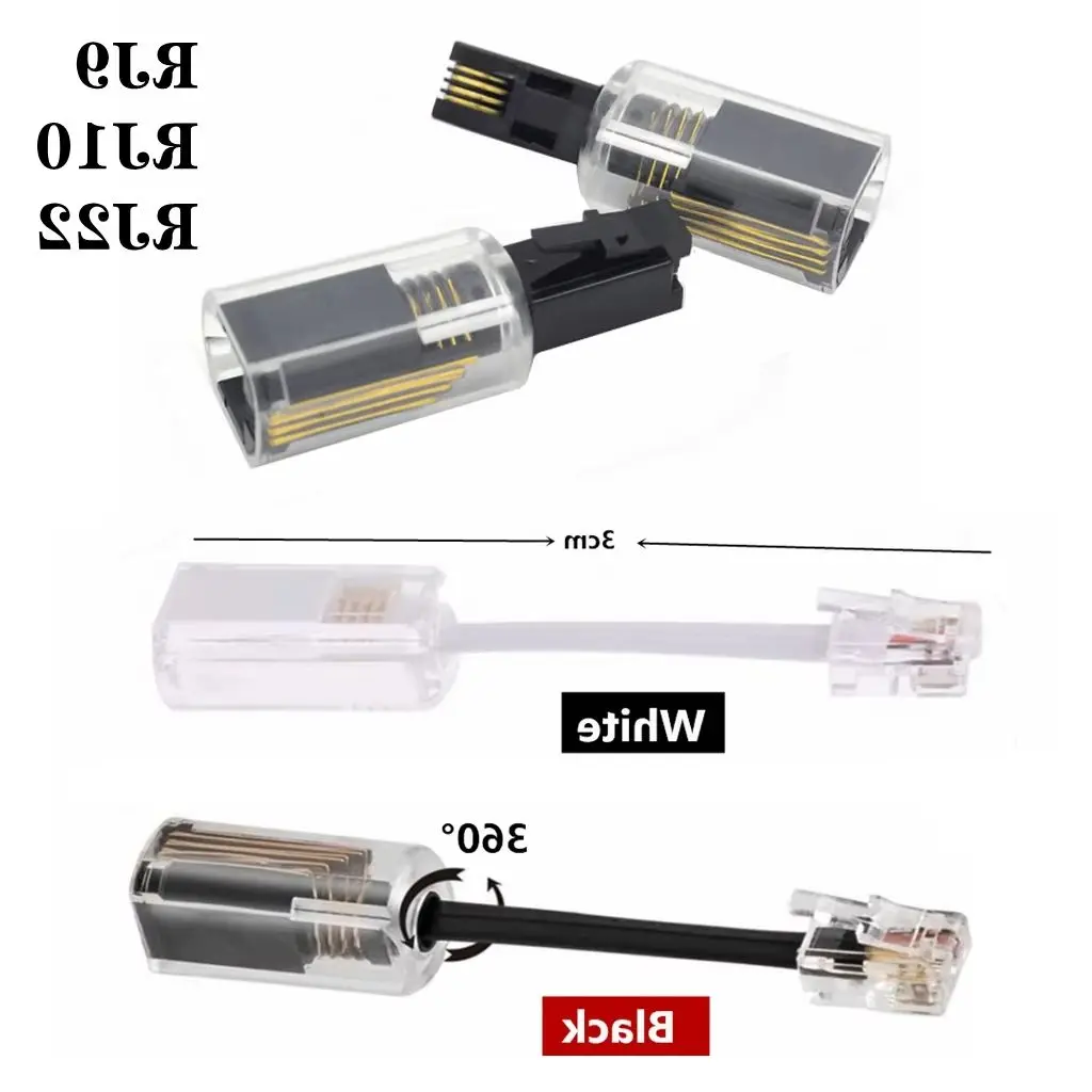 Phone Cable 3CM Telephone  RJ9 4P4C RJ10 RJ22 Cord Adapter Connector Detangler Uvital Anti-tangle 360 Degree Rotating Black 1Pcs