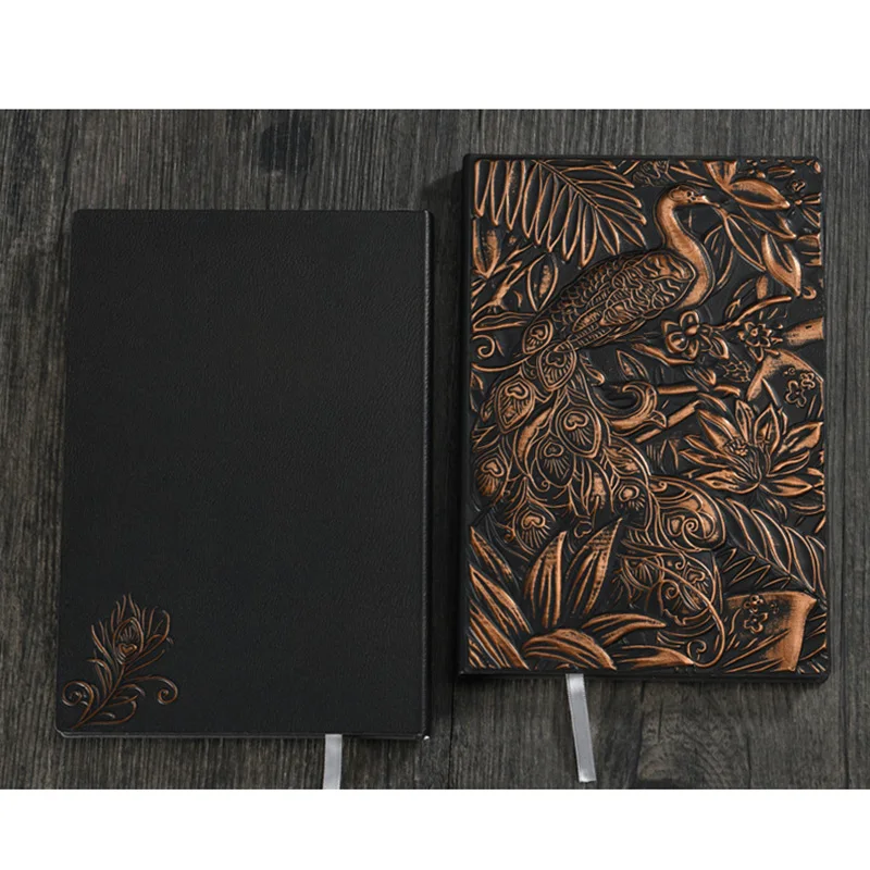 Embossed Peacock NoteBook Animal PU Cover A5 Retro Note Books Journal Gift 200 Pages