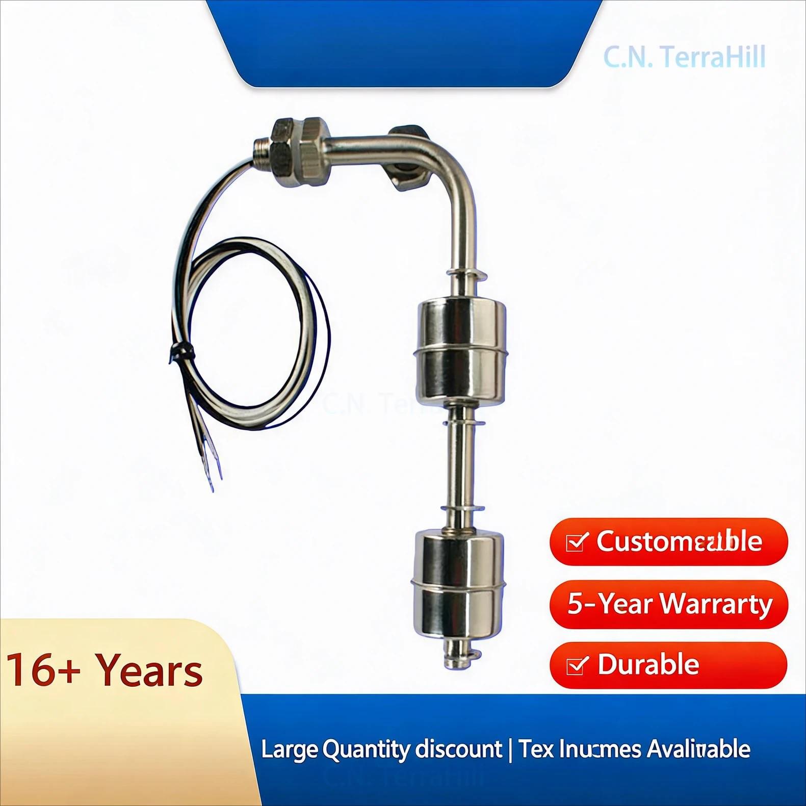 Stainless Steel Float Level Switch Dual Ball Bent Rod 304 LS32-BH2-300 for Tank Liquid Level Control