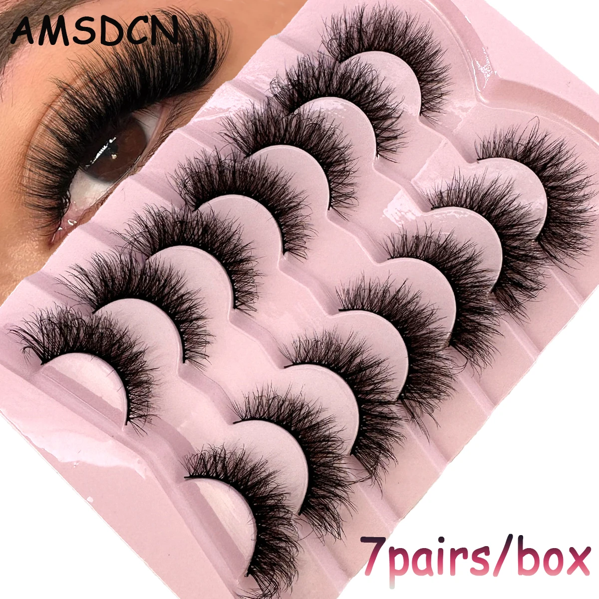 7 Pairs Natural Russian Strip Lashes – Fluffy Mink 3D False Eyelashes, Wispy Volume Cross Manga Style Eyelashes, Soft Lightweight Reusable Eyelash Extensions for Daily Makeup & Party Look