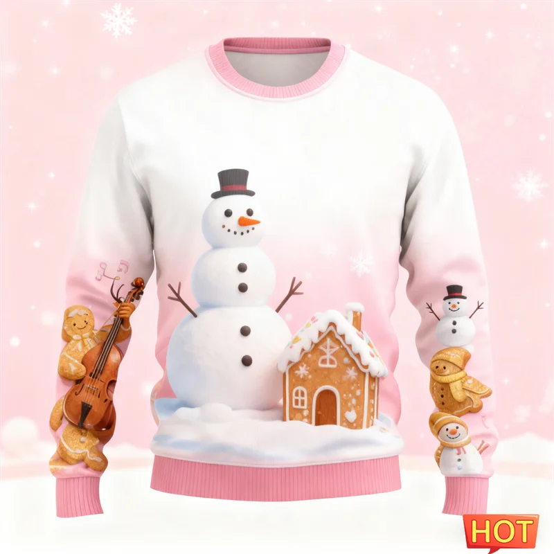 2026 موضة جديدة للرجال سترة عيد الميلاد القبيحة العصرية الشارع الشهير ثلاثية الأبعاد مطبوعة عيد الميلاد بلوزات عادية المتضخم عطلة البلوفرات