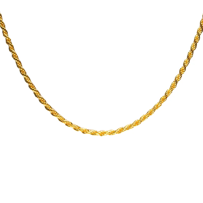 

2mm 3mm Hip-Hop Style Shiny Bright Real 18k Solid Gold Rope Chain Necklace