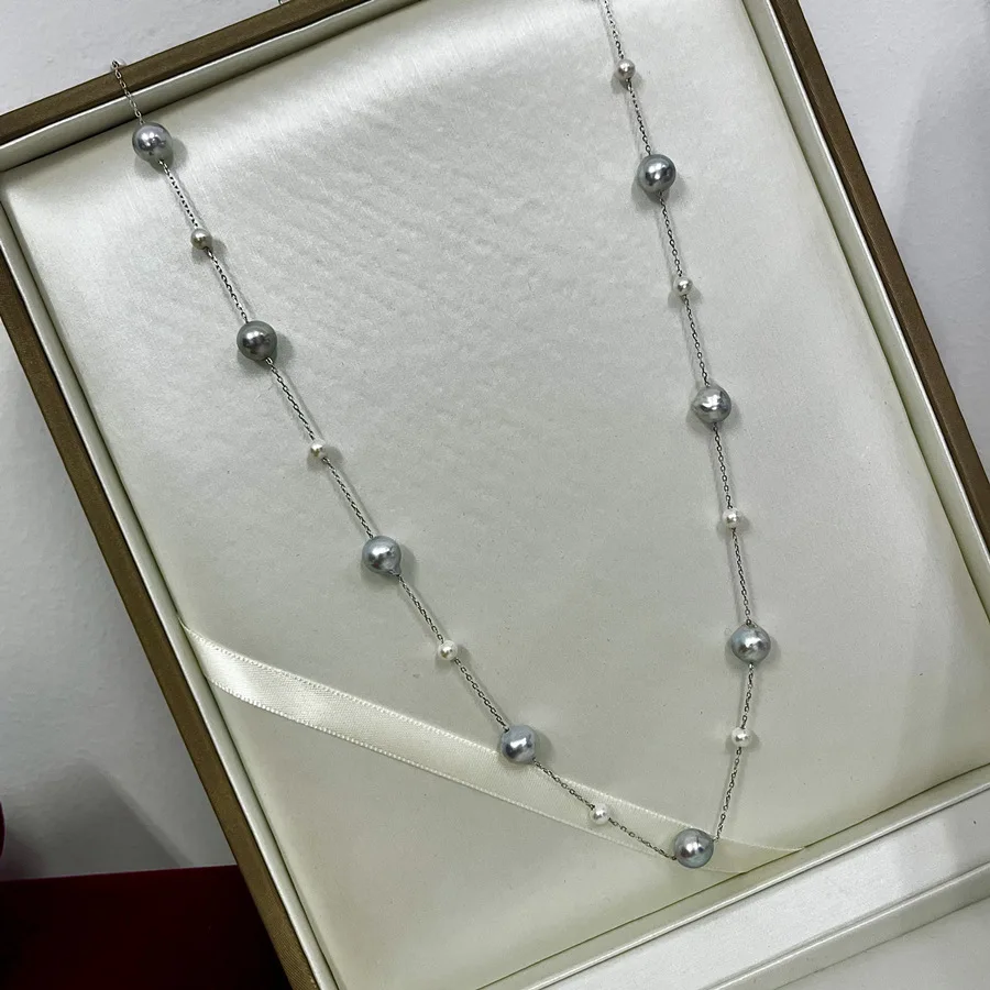 Natural Silver‑Grey Akoya Seawater & Freshwater White Pearl Starry Necklace, S925 Silver Choker For Women