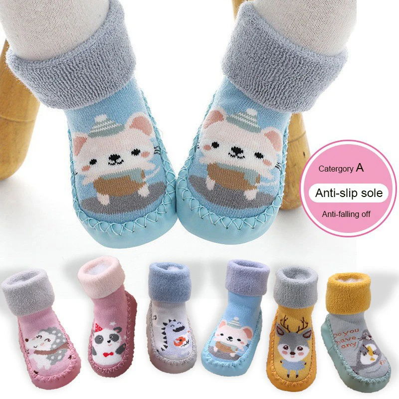 Anti-slip Non Skid Long Socks With Grips For Baby Toddler Kids Boys Girls Spring Autumn Thickened Cotton Socks 6-36Months
