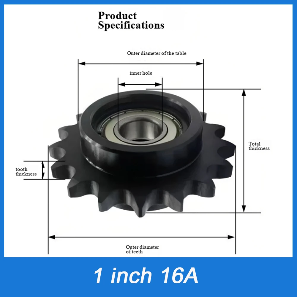 1Pcs 1 Inch 16A Idler Sprocket Single / Double Bearing 45 Steel 13-18 Teeth Bore 15 17 20 25mm For Roller Chain Drive