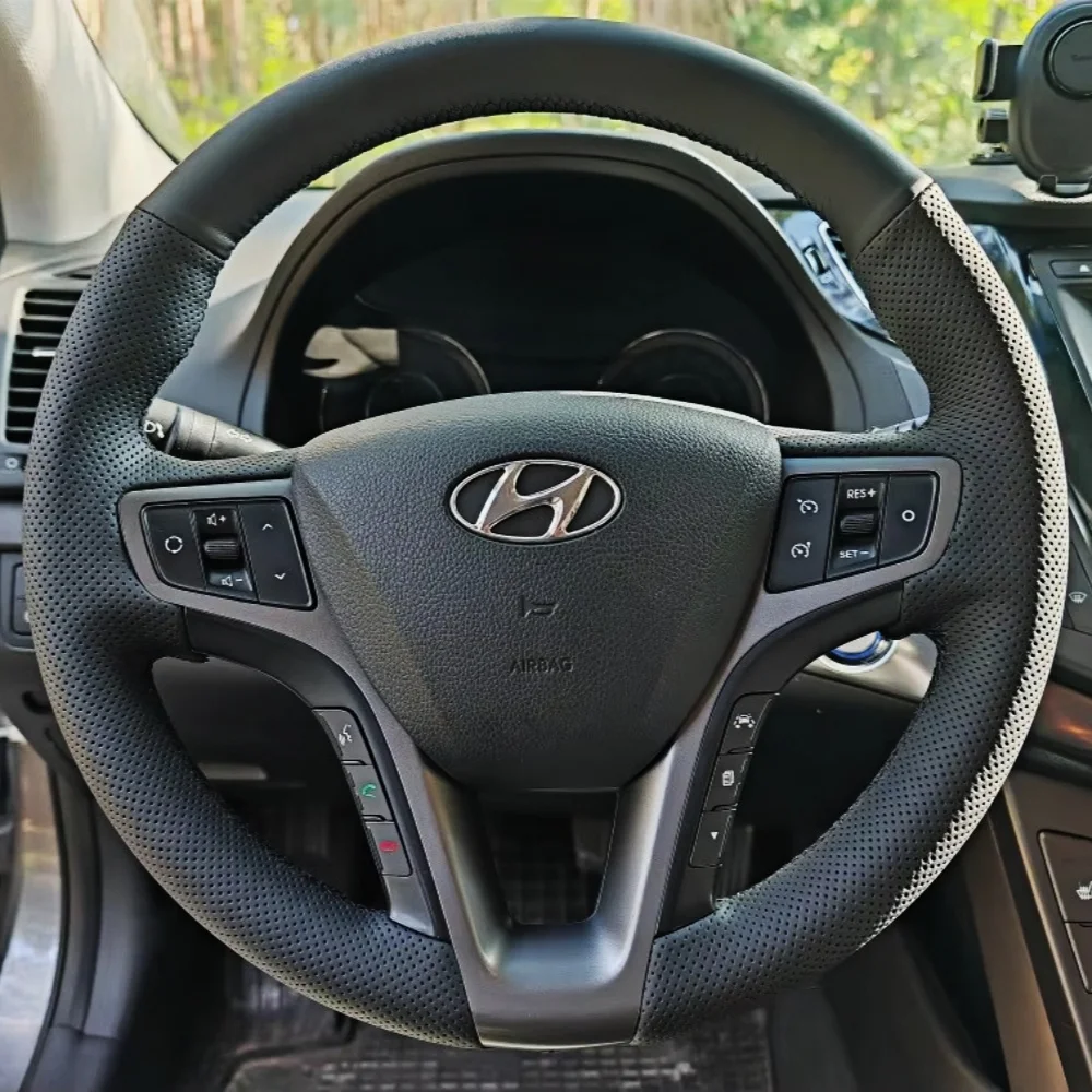 Customization Black Hand Sewing Microfiber Leather Non-Slip Car Steering Wheel Cover Accessories For Hyundai I40 2011-2019