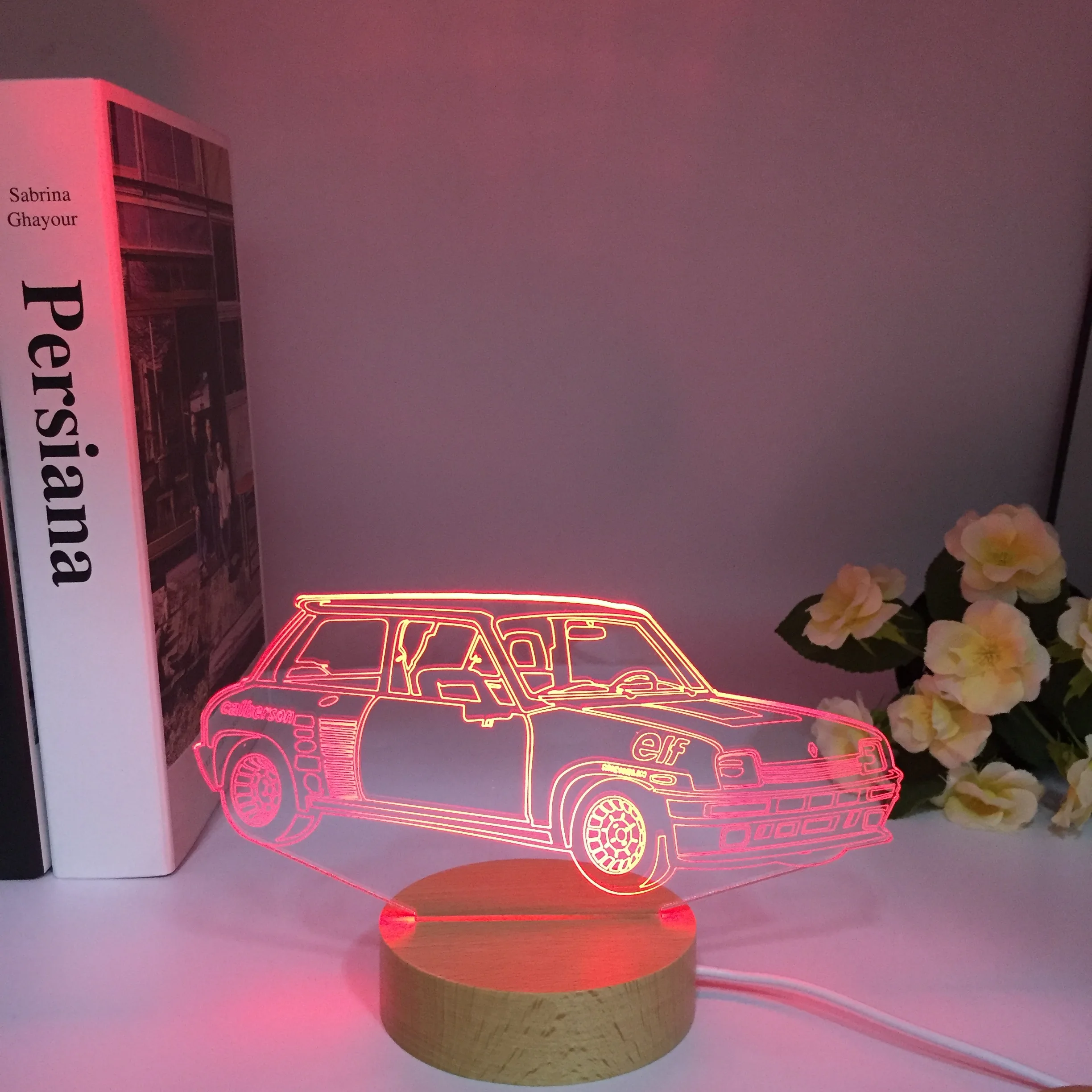 Wooden Cool 3D Car Theme Night Light LED USB Table Desk Lamp Home Decor Christmas Gift Kids Toys Birthday Present Multicolors