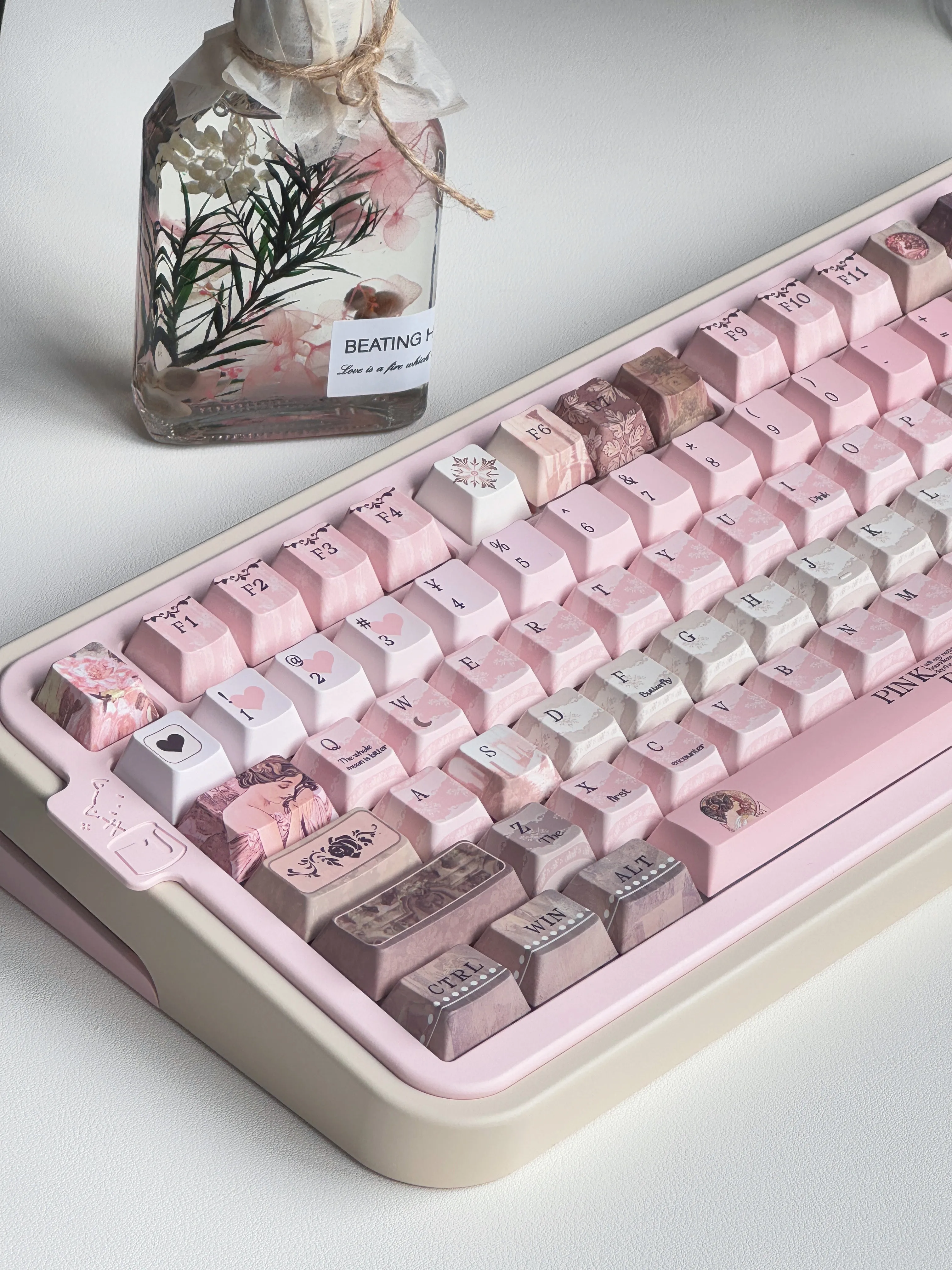 

Набор клавишных колпачков Rose в стиле ретро с эффектом масляной живописи, 5-сторонняя сублимационная печать, PBT-клавиши, профиль Cherry, совместимы с механическими клавиатурами