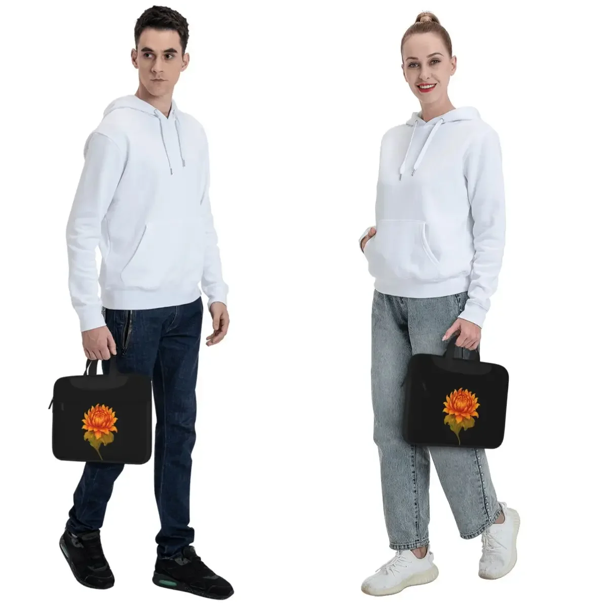 Golden Chrysanthemum Flower Art Crossbody Laptop Bag Case Computer Bag Resistant Protective Notebook Pouch for Macbook Pro