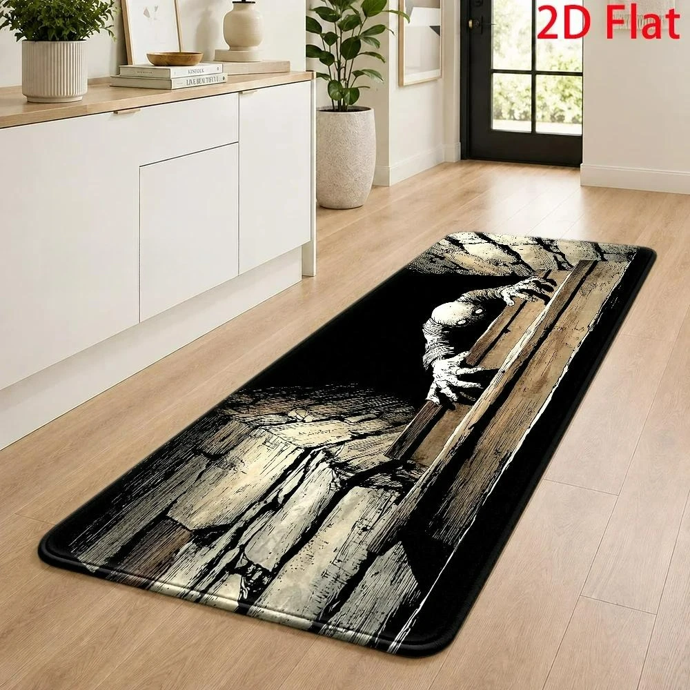 3D Skeleton Well Halloween Runner Rug Kitchen Hallway Corridor Doormat Back Door Front Door Entryway Floor Mat Home Decor