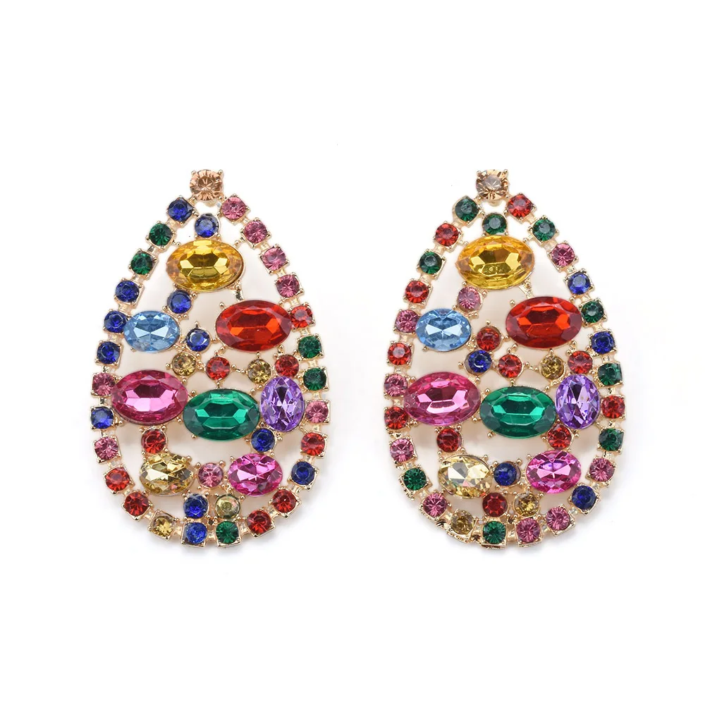 Color diamond earrings, water drop stud earrings, women's rhinestone diamond-encrusted party jewelry, foreign trade supply earri