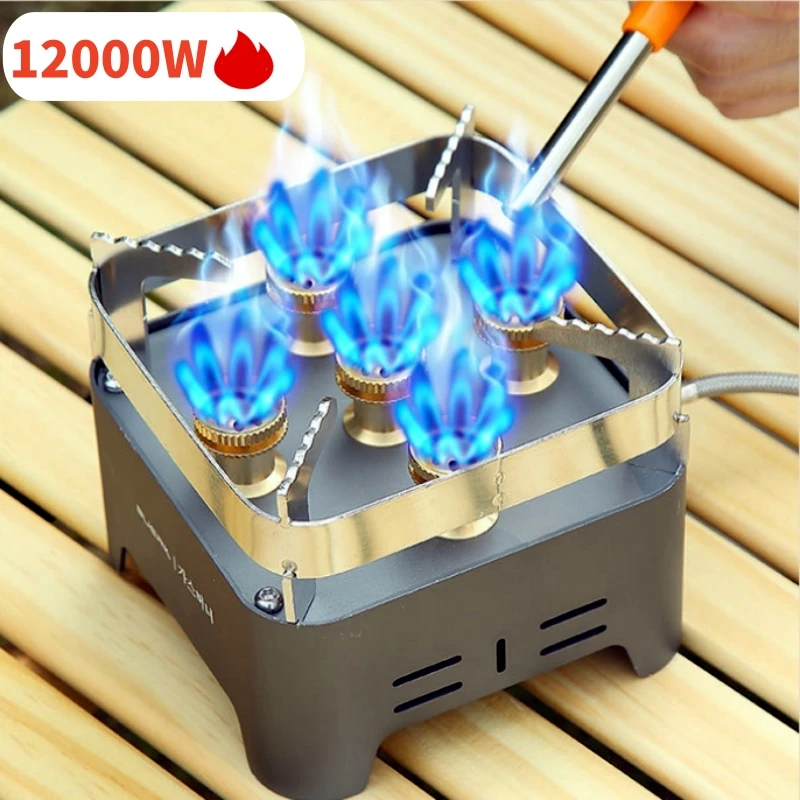 

12000W Strong Fire Burner Camping Gas Stove Portable 5-Core Tourist Gas Burner Hiking Picnic Cooking Barbecue Outdoor Stoves