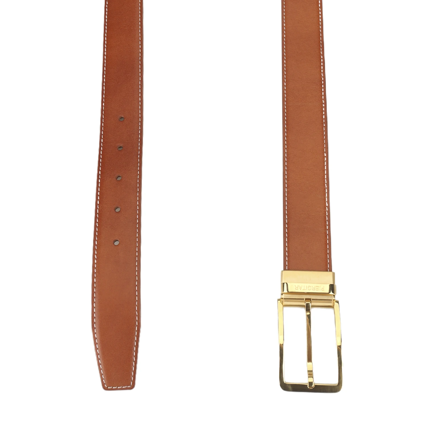 Piergitar Classic Style Brown Calfskin Men's Belt With Custom Gold Or Sliver Mirror Buckle For Formal Or Leisure Occasions Wear