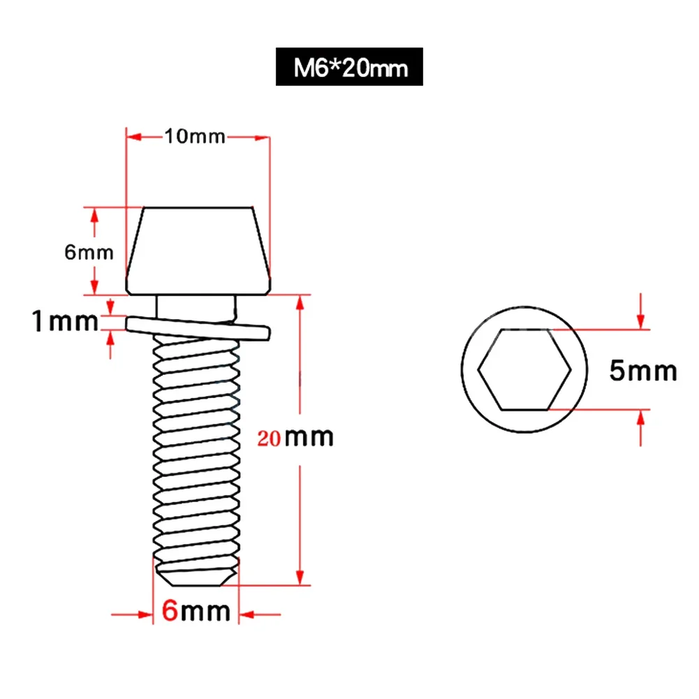 Parafusos para haste de guidão de direção de bicicleta, parafusos coloridos de aço inoxidável m5 * 20mm m6 * 20mm, peças de parafusos/espaçadores para haste de bicicleta