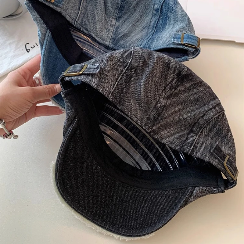 اليابانية الحلو اللؤلؤ القوس تصميم غسلها الدنيم إلى الأمام قبعة المرأة الصيف تنفس تنوعا ظلة شقة أعلى بلغت ذروتها قبعة #6