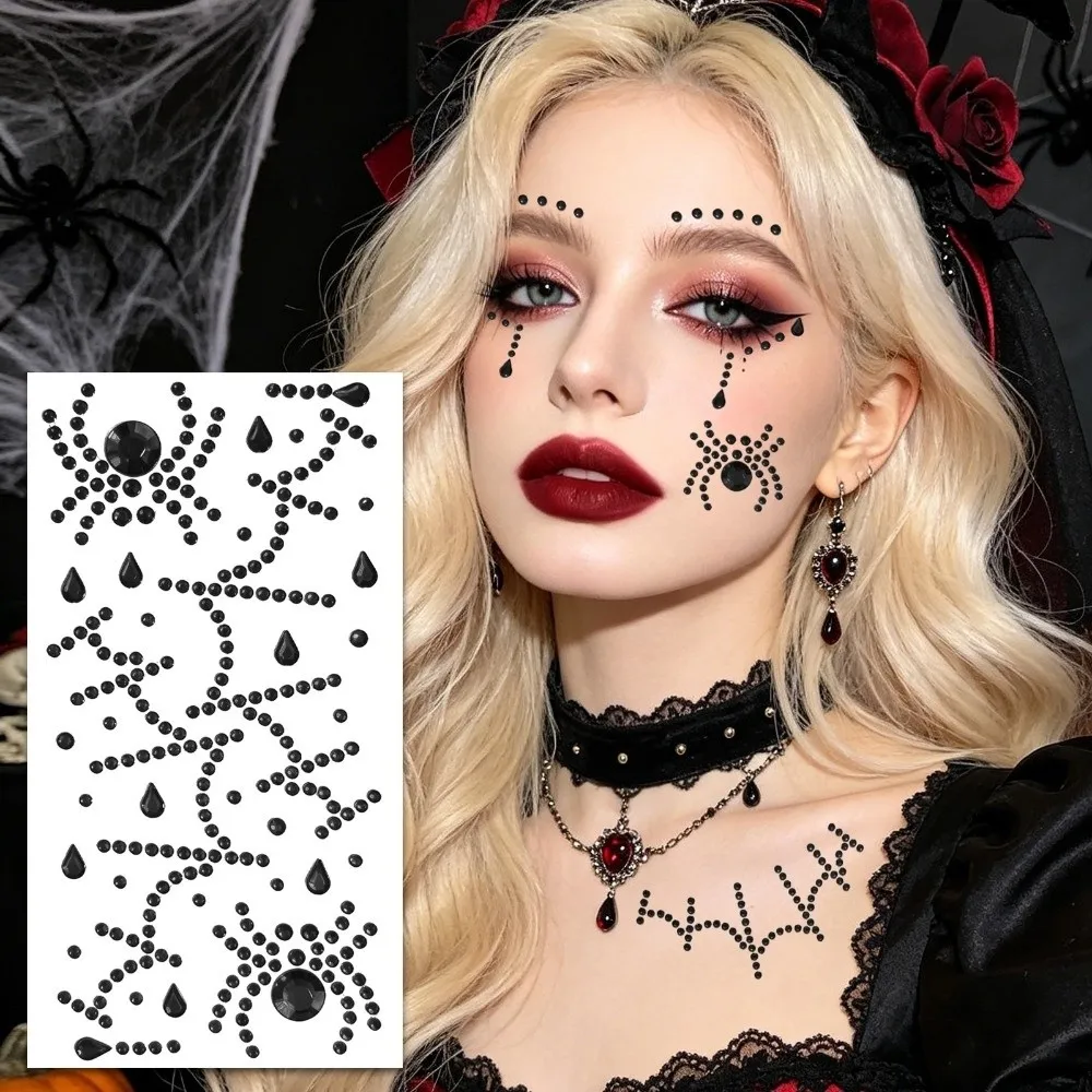 Pegatinas de Joyas Faciales 3D con Diseño de Diablo, Adhesivos de Cristal para Tatuajes DIY, Gemas Brillantes Autoadhesivas para la Cara, Decoración para Fiestas de Halloween
