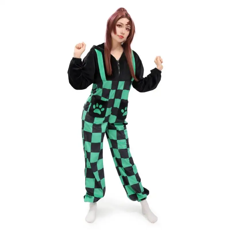 DAZCOS Kamado Tanjirou Cosplay tutina pigiama con cappuccio pigiameria per le donne Costume di Halloween femminile Tanjirou tutina pigiama adulto