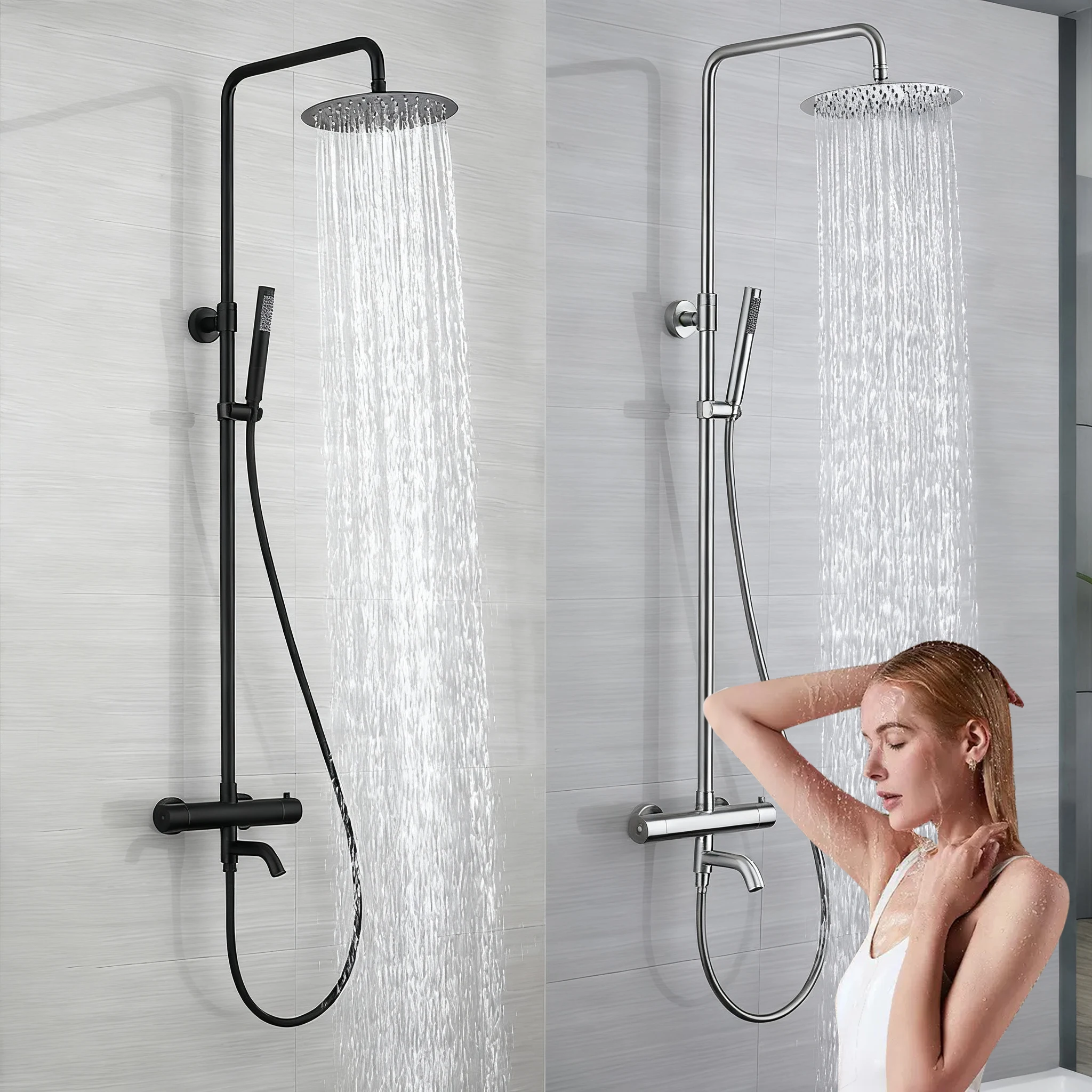 10 Year Warranty Modern Luxury 3-Mode Rainfall Rain Thermostatic Valve Shower System Matte Black Brass Bathroom Shower Set